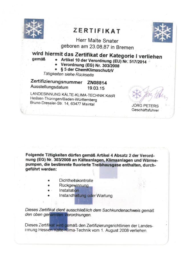 Zertifikat Snater